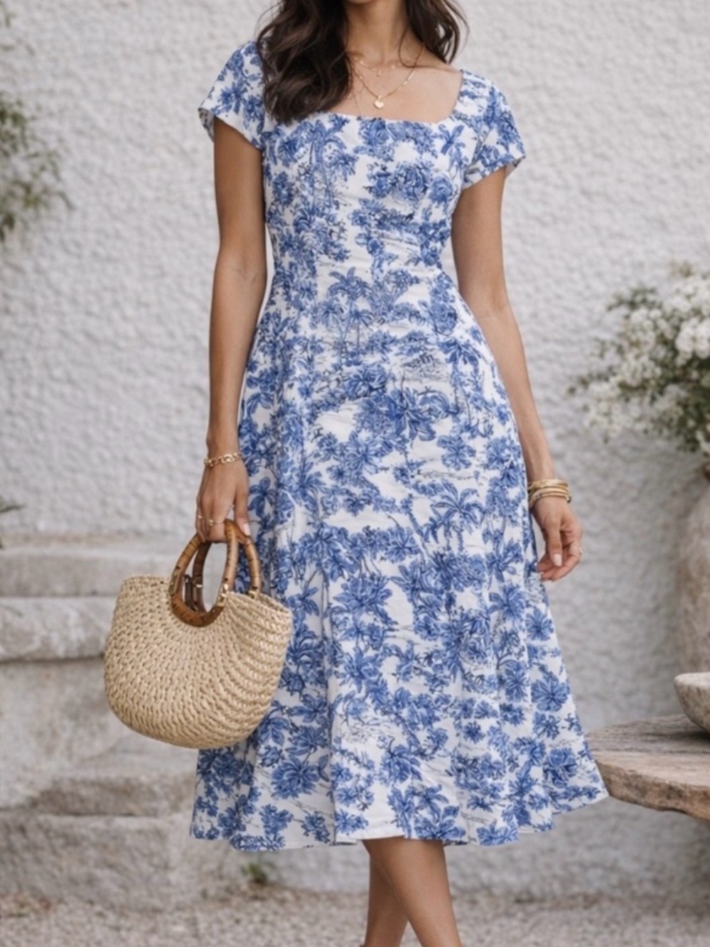Joie Blue and White Floral Midi Dress - Picture 11 of 11